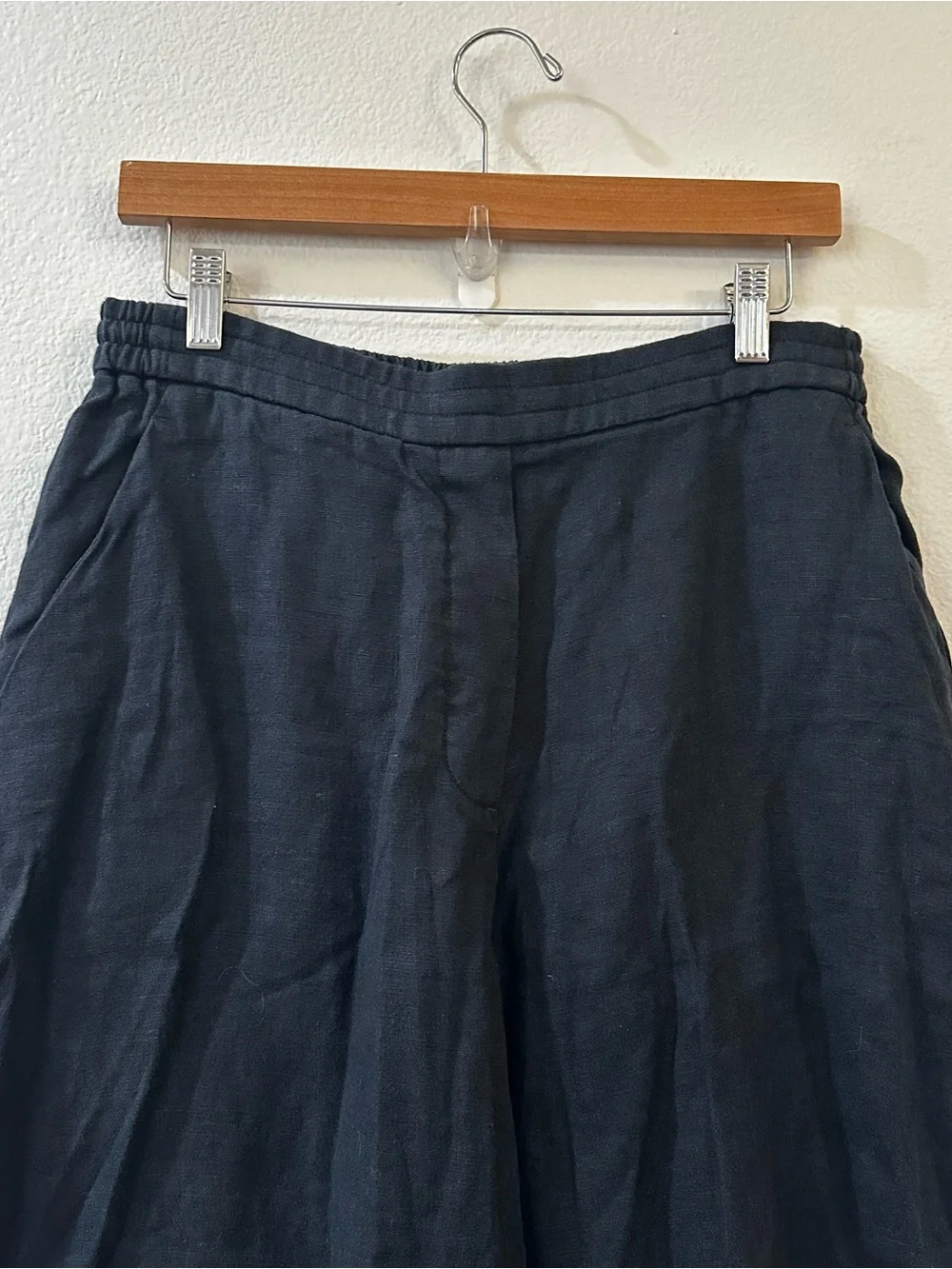 COS Navy Wide Leg Linen Culottes Pants Size 8 Cropped High Rise